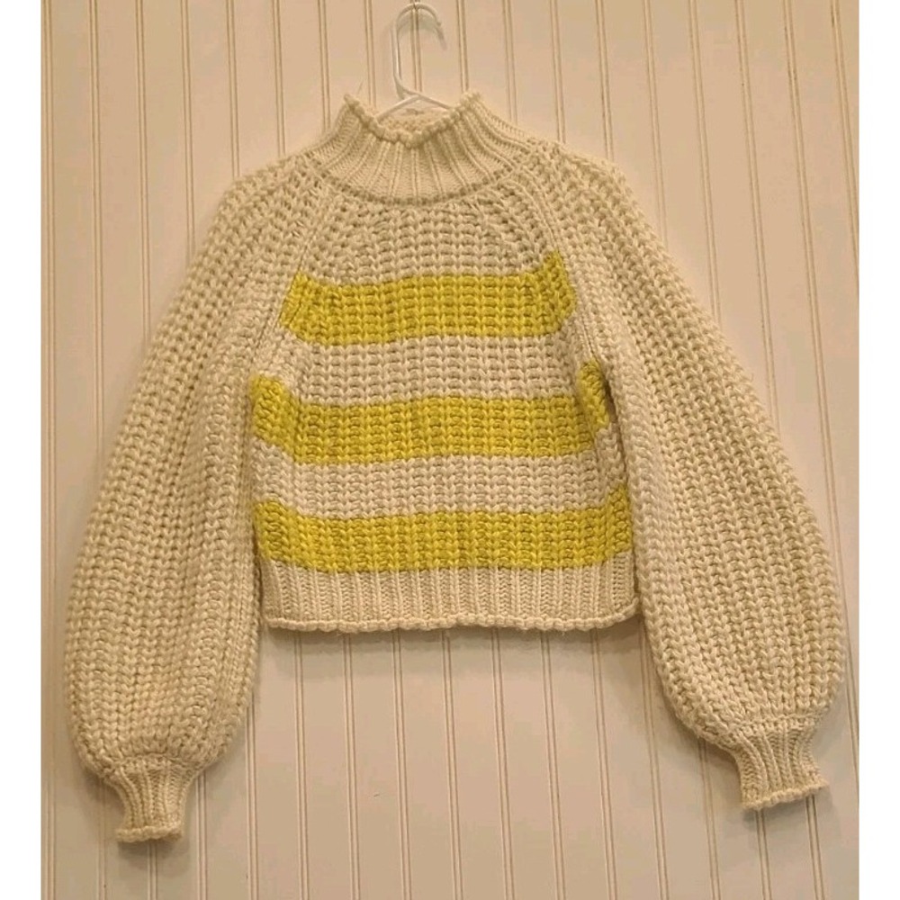 WRANGLER | Striped Mock Neck Balloon Sleeve Chunky Pullover Knit Sweater S